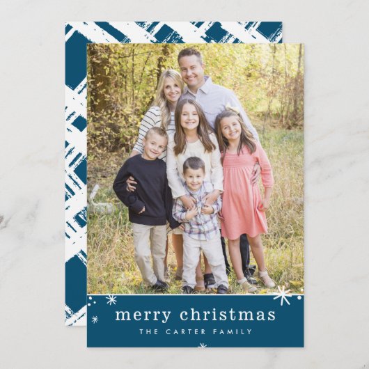 メリークリスマスホリデーかわいいフェスティバルキラキラ青 シーズンカード (正面/裏面)