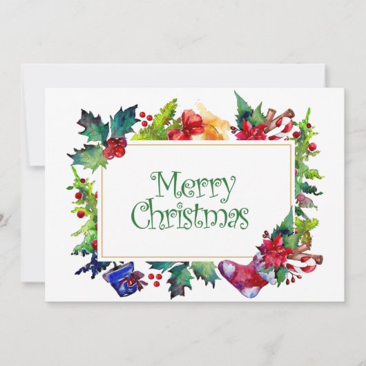 メリークリスマスホリデーウォーターカラーフレーム シーズンカード (正面)
