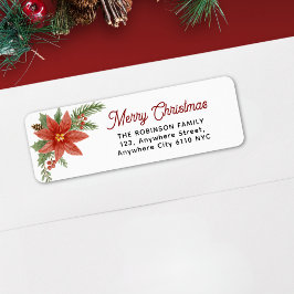 メリークリスマスホリデーウォーターカラーポインセチア ラベル