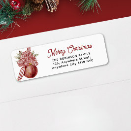 メリークリスマスホリデーウォーターカラーレッドオーナメント ラベル