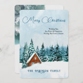 メリークリスマスホリデーウォーターカラー冬の風景 シーズンカード (正面/裏面)