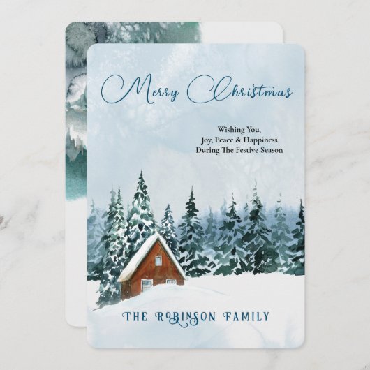 メリークリスマスホリデーウォーターカラー冬の風景 シーズンカード (正面/裏面)