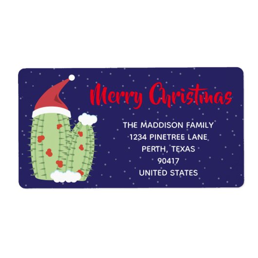 メリークリスマスホリデーカクティカクタス住所 シール (正面)