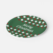 メリークリスマスホリデーカワイグリーン水玉模様 ペーパープレート (アングル)