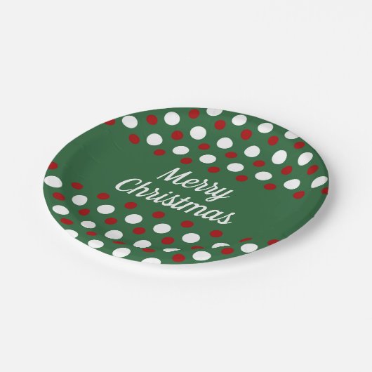 メリークリスマスホリデーカワイグリーン水玉模様 ペーパープレート (アングル)
