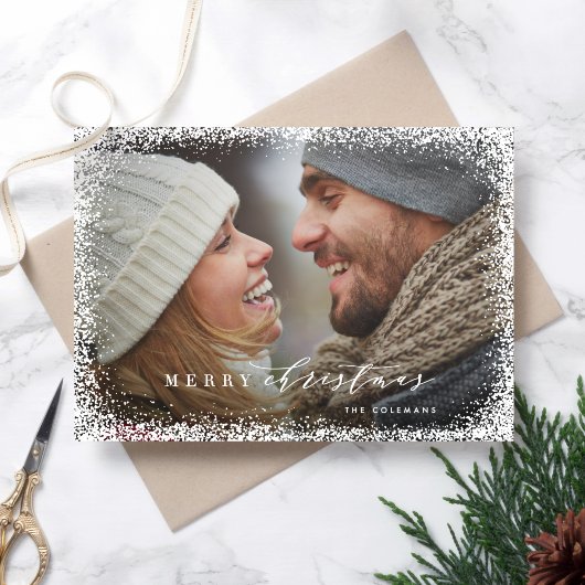 メリークリスマスホリデーカードで雪が降る シーズンカード