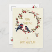 メリークリスマスホリデーカードの鳥ホリーベリー シーズンポストカード (正面/裏面)