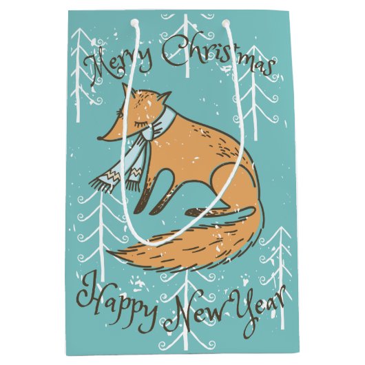 メリークリスマスホリデーキツネコージー ミディアムペーパーバッグ (正面)