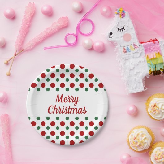メリークリスマスホリデーキュートホワイトレッド水玉模様 ペーパープレート (パーティー)