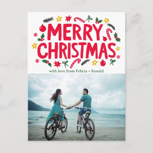 メリークリスマスホリデークリスマスカスタム写真 ポストカード (正面)