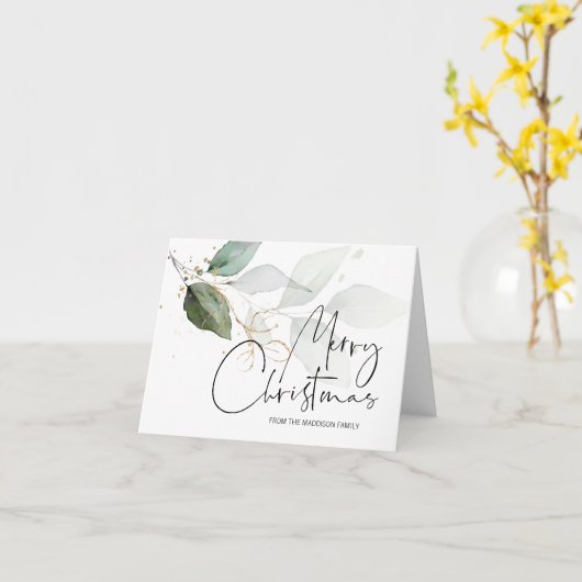 メリークリスマスホリデーグリーティングユーカモダンリプタス カード (黄色い花)