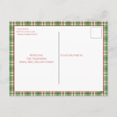 メリークリスマスホリデーグリーンレッドカントリープレイド シーズンポストカード (裏面)