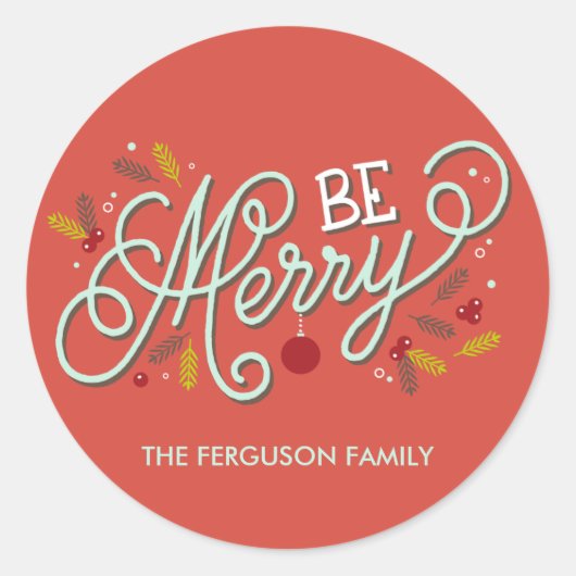 メリークリスマスホリデースタンプを押す ラウンドシール (正面)