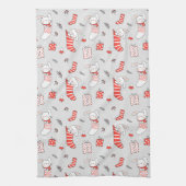メリークリスマスホリデーストッキングネコとウサギ キッチンタオル (縦)