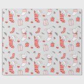 メリークリスマスホリデーストッキングネコとウサギ ラッピングペーパー (フラット)