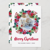 メリークリスマスホリデーストッキング フローラル フォト シーズンカード (正面/裏面)