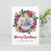 メリークリスマスホリデーストッキング フローラル フォト シーズンカード (スタンド正面)