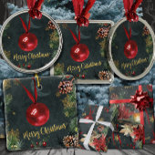 メリークリスマスホリデースプレンダーレッドボール メタルオーナメント