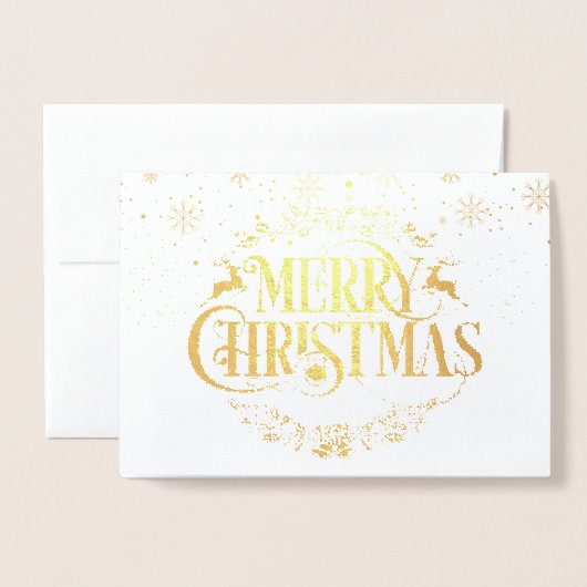 メリークリスマスホリデーズスノーフレークエレガント金ゴールド 箔カード (封筒付き正面)