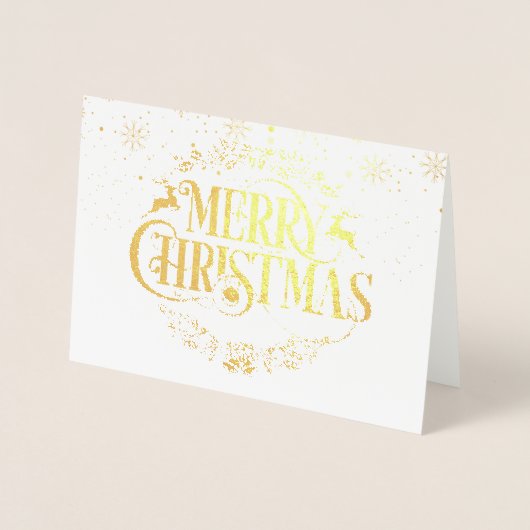 メリークリスマスホリデーズスノーフレークエレガント金ゴールド 箔カード (正面)
