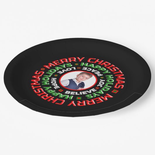 メリークリスマスホリデーズファミリーフォトパーソナライズ ペーパープレート