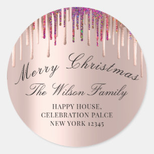 メリークリスマスホリデーズRSVPバラホログラフィック ラウンドシール