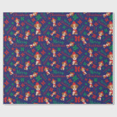 メリークリスマスホリデーパピズダークブルーシームレス ラッピングペーパー (フラット)