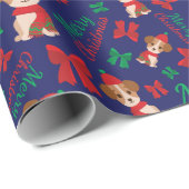 メリークリスマスホリデーパピズダークブルーシームレス ラッピングペーパー (ロールコーナー)