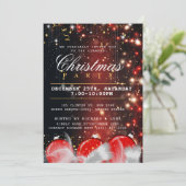 メリークリスマスホリデーパーティレッド金ゴールドバウブル 招待状 (スタンド正面)