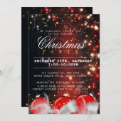 メリークリスマスホリデーパーティレッド金ゴールドバウブル 招待状 (正面/裏面)