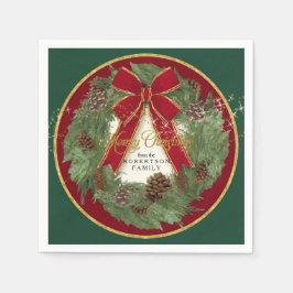 メリークリスマスホリデーパーティードコーパインリース スタンダードカクテルナプキン