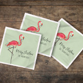 メリークリスマスホリデーパーティーライトピンクフラミンゴ スタンダードカクテルナプキン