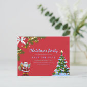 メリークリスマスホリデーパーティー日付を保存 インビテーションポストカード (スタンド正面)