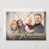 メリークリスマスホリデーフォトカーフェイクド金箔 招待状 (正面)