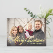 メリークリスマスホリデーフォトカーフェイクド金箔 招待状 (スタンド正面)