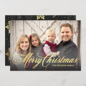 メリークリスマスホリデーフォトカーフェイクド金箔 招待状 (正面/裏面)