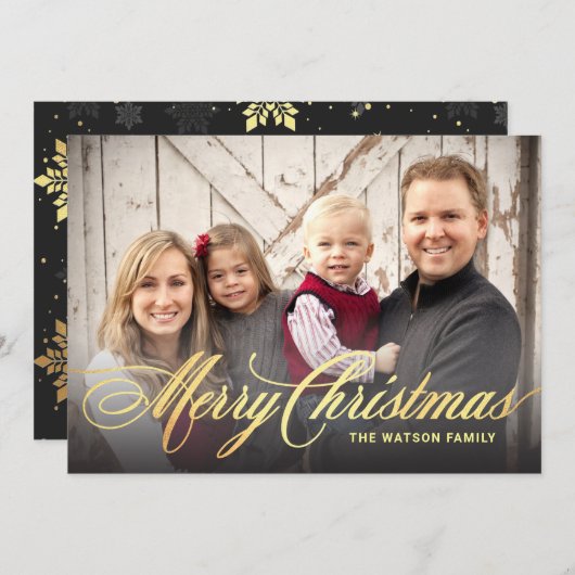 メリークリスマスホリデーフォトカーフェイクド金箔 招待状 (正面/裏面)