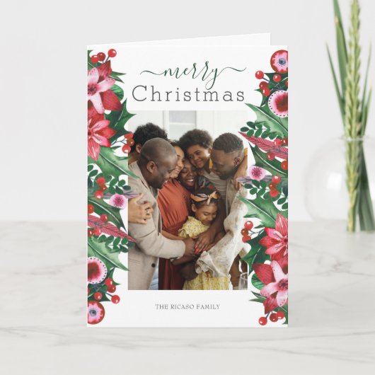 メリークリスマスホリデーフォトホリーベリー シーズンカード (正面)