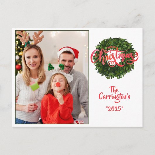 メリークリスマスホリデーフォトボクウッドリース ポストカード (正面)