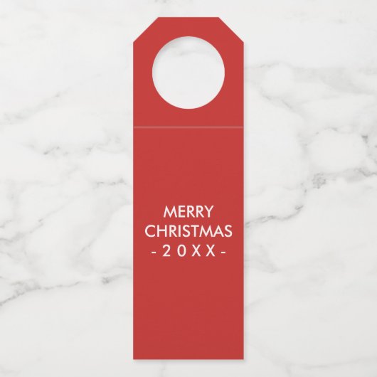 メリークリスマスホリデーボトルラベル|白い赤 ボトルネックタグ (正面)