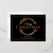 メリークリスマスホリデーポインセチアリースビジネス 箔シーズンポストカード (正面/裏面)