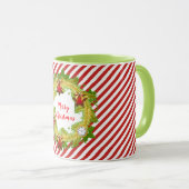 メリークリスマスホリデーリースストライプ付き マグカップ (正面右)