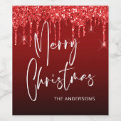 メリークリスマスホリデーレッドグリッター パーソナライズされた ワインラベル (シングルラベル)