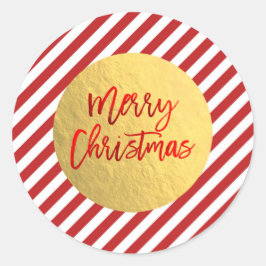 メリークリスマスホリデーレッドストライプシズゴールドフォイル ラウンドシール