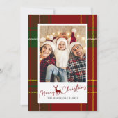 メリークリスマスホリデーレッドタータンチェッククリスマスプレド シーズンカード (正面)