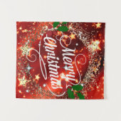 メリークリスマスホリデーレッドデザイン タペストリー (正面(横))