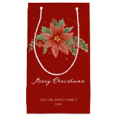 メリークリスマスホリデーレッドポインセチア スモールペーパーバッグ (正面)