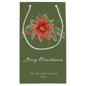 メリークリスマスホリデーレッドポインセティシアグリーン スモールペーパーバッグ (裏面)