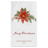 メリークリスマスホリデーレッドポインセティシアホワイト スモールペーパーバッグ (裏面)