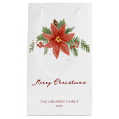 メリークリスマスホリデーレッドポインセティシアホワイト スモールペーパーバッグ (正面)